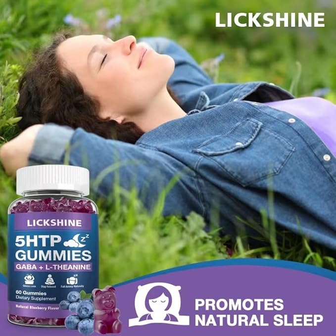 2 Pack 300MG 5-HTP GABA Sleep Supplement Gummies with 200mg L-Theanine Supplement for Brain Mood Stabilizer and Sleep Support Melatonin-Free Omega 3-6-9 for Natural Zzzs Blueberry Flavor