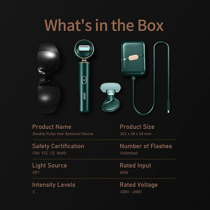 BoSidin IPL Laser Hair Removal - Bikini Laser Hair Removal for Women Hair Removal Device for Face &amp Legs Full Body Use Green