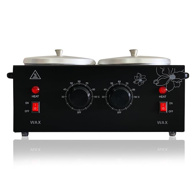 Black Double Pots Wax Warmer Professional Melted Wax Beads for Hair RemovalFast Electric Wax Heater with Adjustable Temperature Set for Women (Black-Double Pots)