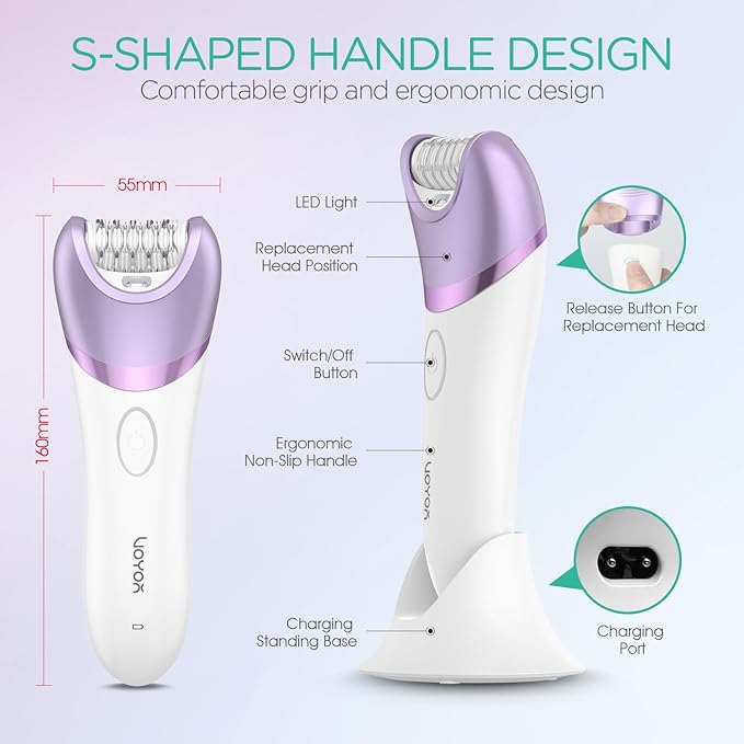 VOYOR Epilator for Women Cordless Epilators Hair Removal for Women 3 in 1 Hair Removal Device for Leg Arm Face with 30 Tweezers Rechargeable Wet &amp Dry Electric Lady Shaver &amp Trimmer BM300 (