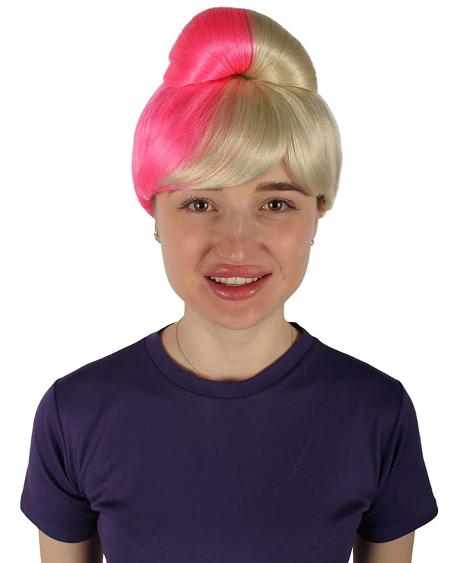 Women's Premium Bun Wig - Adjustable Capless Hair extensions with Realistic Synthetic Fibers - Multi-Color Elegant Bun Hairpiece for Halloween Cosplay and Everyday Wear Blonde &amp Pink