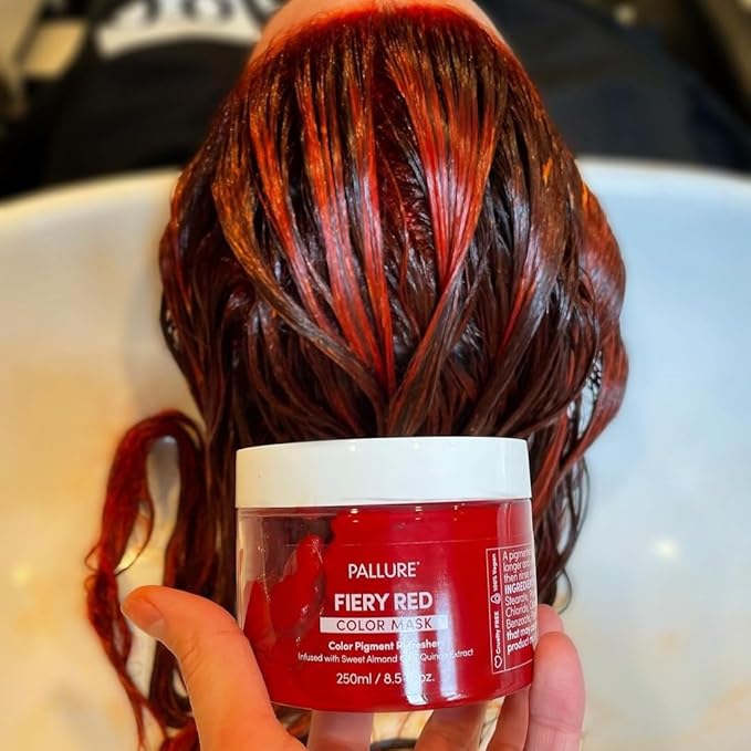 Pallure Color Pigment Refresher Mask Semi Permanent Hair Color Depositing Conditioner 8.5 Oz Fiery Red