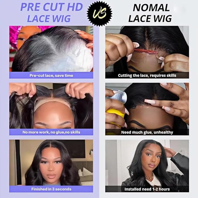 Durya Glueless Wigs Human Hair Pre Plucked Pre Cut 5x5 HD Lace Closure Wigs Human Hair Wear and Go Glueless Wigs Body Wave Lace Front Wigs for Black Women 250% Density 36 Inch