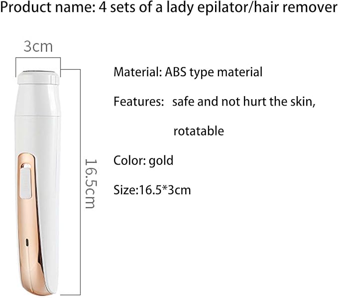 Womens Electric Razor Face Shaver Facial Hair Remover Electric Bikini Trimmers for Legs Travel Razor for Eyebrow Ear Nose Hair Lip Beard Armpit (Gold 4 in 1