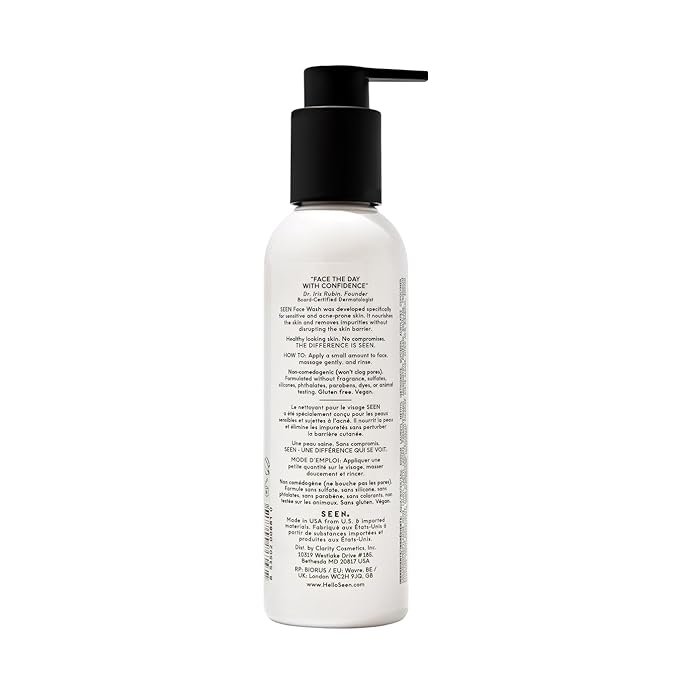 SEEN Face Wash Fragrance Free -Non-Comedogenic &amp Non-Irritating Face Cleanser - Dermatologist-Developed - Safe for Sensitive Eczema &amp Acne Prone Skin