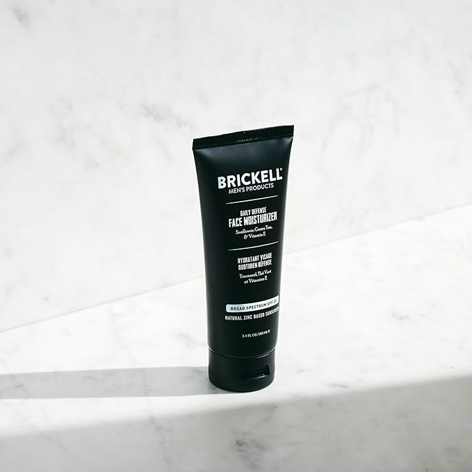 Brickell Men's Daily Defense SPF20 Face Moisturizer for Men Natural &amp Organic Zinc Oxide Face Moisturizing Mineral Sunscreen Hydrates &amp Protects Skin Against Harmful UVA/B rays 3.4oz Unsc