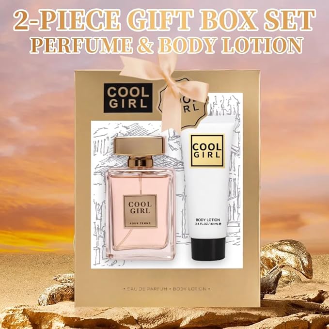 Cool Girl 2-Piece Gift Set for Women Eau de Parfum and Body Lotion with Jasmine Ylang Orange Blossom Bergamot and Lemon Fragrance Perfect for Holiday Gifts and Special Occasions