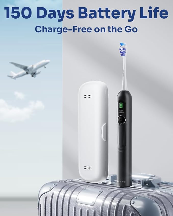 AI Electric Toothbrush with Smart Display for Adults Kids | 150-Day Rechargeable Toothbrush Real-Time Map |3-Min Timer Travel Case | Teens Sonic Toothbrush Gift (G5S Black)