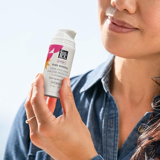 SolRX Pure Mineral SPF 50+ Sunscreen - 3.4oz Zinc Oxide Sunscreen with Vitamin E Reef Safe Daily Use for Face and Body