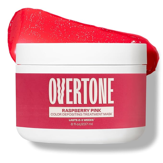 Overtone Semi Permanent Hair Color Conditioner Raspberry Pink 8 oz Nourishing Damage-Free Color Depositing Mask for All Hair Types with Shea Butter &amp Coconut Oil Vegan &amp Cruelty-Free