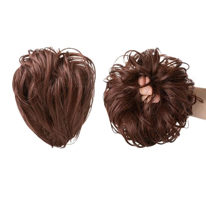 EARSHOT Hair Buns Hair Piece 1 Piece Ball Head Wig Ring Natural Fluffy Long Beard Curly Hair Ring Ponytail Braid Hair Extension Hair Wig Bag Bun Hair Accessories For Girls (Color : Dark auburn)
