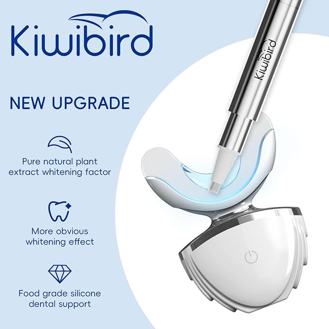 KIWIBIRD Teeth Whitening Kit for Sensitive Teeth ? 3 Gel Pens LED Light with Wireless Charging Case IPX7 Waterproof Enamel-Safe at-Home Dental Care Tool