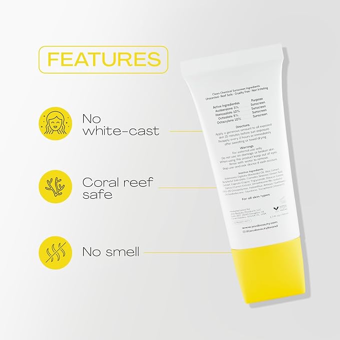 JESS BEAUTY | Let it Sun 50+ Sunscreen Green Tea &amp Aloe Extract | Skincare Sun Protection 1.7 fl oz