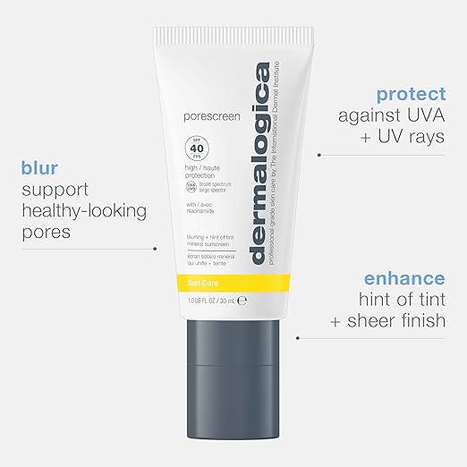 Dermalogica Porescreen Mineral Sunscreen SPF 40 for Face Sun Protector and Pore Supporting Primer with Zinc Oxide Multitasking Premakeup Sunblock - 1 fl oz