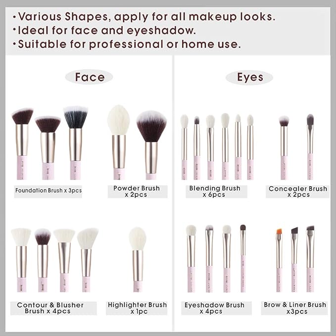 Jessup Makeup Brushes Set Professional Makeup Brush Eyeshadow Blending Powder Foundation Blusher Concealer 25pcs with Cosmetics Storage Box Blushing Bride T295