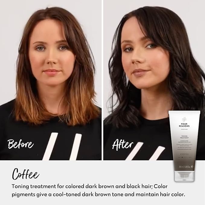 Four Reasons Color Mask - Coffee - (27 Colors) Toning Treatment Color Depositing Conditioner Tone &amp Enhance Color-Treated Hair - Semi Permanent Hair Dye Vegan and Cruelty-Free 6.76 fl oz