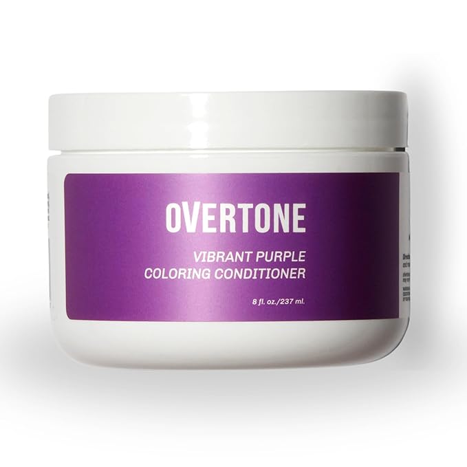 Overtone Semi Permanent Hair Color Conditioner Vibrant Purple 8 oz Nourishing Damage-Free Color Depositing Mask for All Hair Types with Shea Butter &amp Coconut Oil Vegan &amp Cruelty-Free
