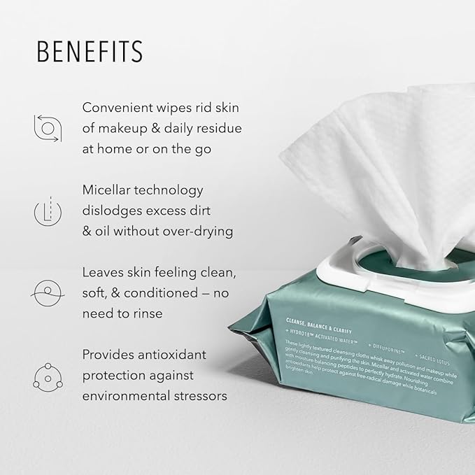 HydroPeptide Hydrodraft Cleanser Micellar Facial Cloths Cleanses Makeup Dirt and Excess Oil and Hydrates 5 Pack (150 total clothes)
