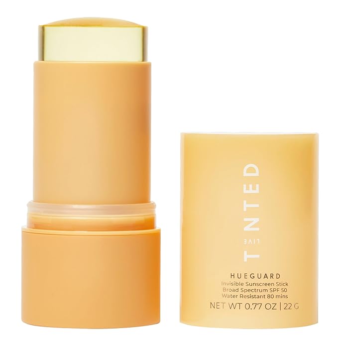 Live Tinted Hueguard Invisible Sunscreen Stick SPF 50: Waterproof Sweatproof Body and Face Sun screen Stick Roll On Sun Screen No White Cast &amp Hydrating Tinted Sunscreen Reef Friendly 0.77oz