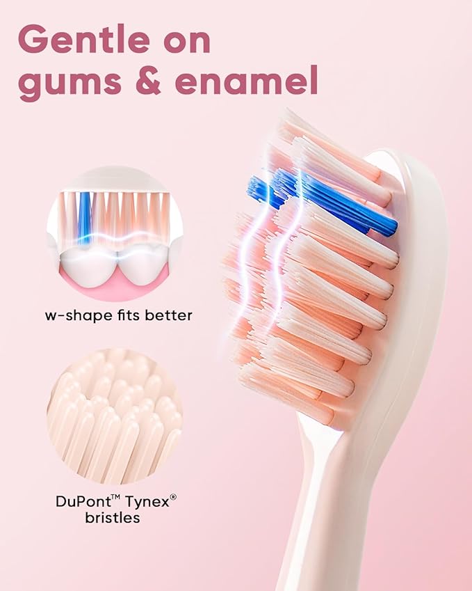 MySmile DY156 Electric Toothbrush for Adults Rechargeable Sonic Battery Toothbrush Portable with 3 Brush Heads 2 Mins 5 Modes Smart Timer 45000VPM One Charge for 60 Days - Pink