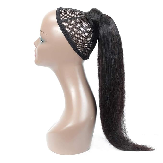 Ponytail Extensions Straight Human Hair Natural Black Magic Paste Wrap Around Ponytail 100% Real Remy Hair Extensions For Women 26 Inch 125g