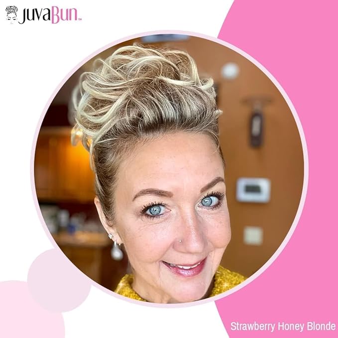 Juvabun Messy Bun Strawberry Honey Blonde Hair Piece Human Hair Blonde ? Natural Soft Updo Look Secure &amp Lightweight Hair Bun Extensions For Women messy bun hair piece