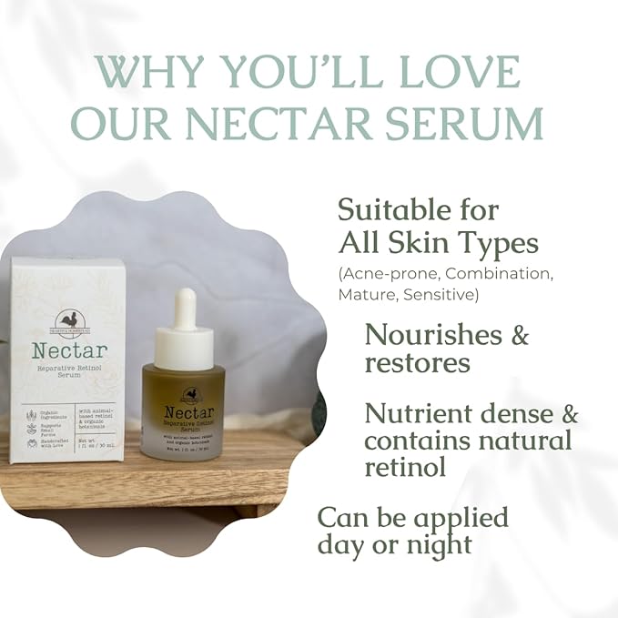 Nectar Natural Retinol Serum by Hearth &amp Homestead ? Fermented Cod Liver Oil Grass-Fed Tallow &amp Emu Oil ? Nutrient-Rich Facial Oil for Smooth Healthy Skin ? 1 fl oz