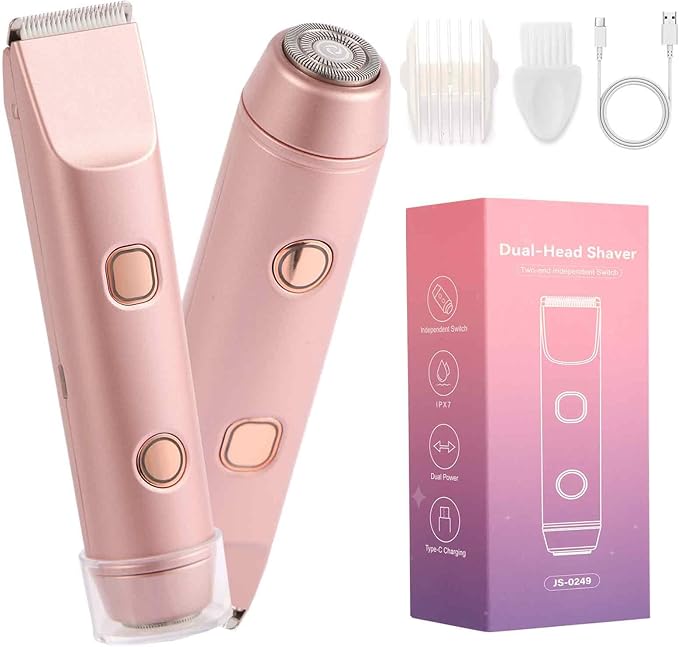 Bikini Trimmer for Women 2-in-1 Electric Razors for Pubic Hair Painless Wet &amp Dry Use Dual Head Electric Shaver for Women Support 60 Minutes Runtime for Facial Hair Removal &amp Body &amp Intima