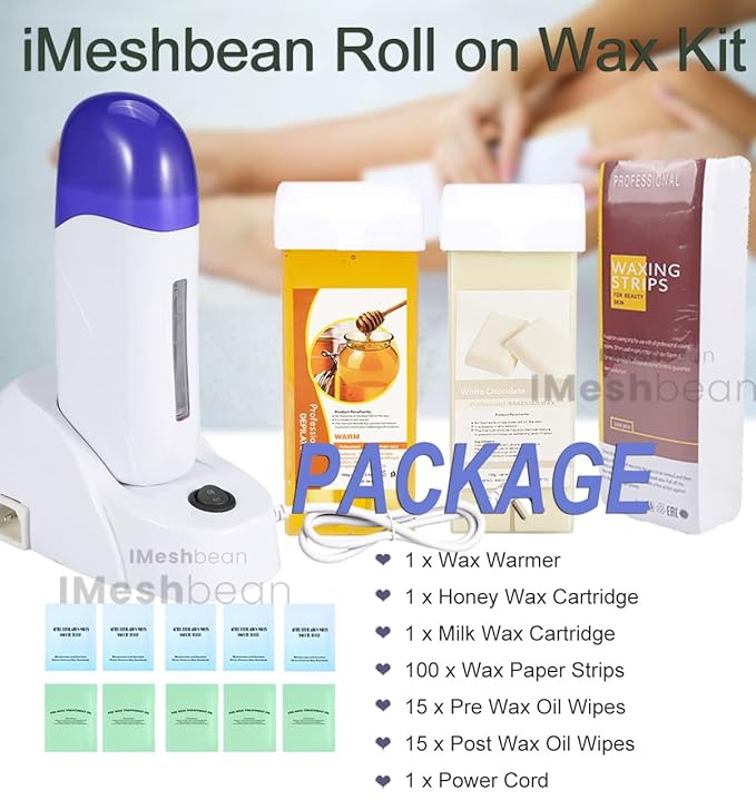 Milk Honey Roll on Wax Warmer Kit Depilatory Roll on Wax Roller Kit with Heater Roller Wax Hair Removal Kit for Women Men Body Skin Eyebrow Facial Armpit Bikini Brazilian Leg Sensitive Skin
