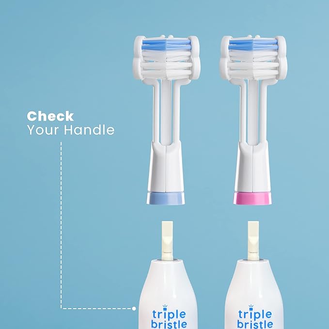 Triple Bristle Replacement Brush Head Refills | Innovative 3 Head Design | Compatible with Triple Bristle Brand Sonic Toothbrush | Color Changing Indicator Bristles | 2 Pack (Blue &amp Pink)