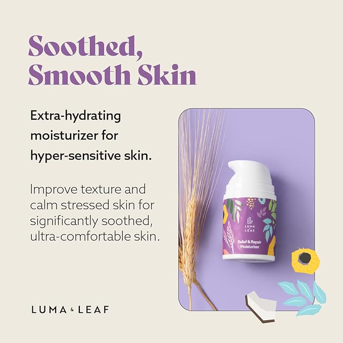 LUMA &amp LEAF Dry Skin Face Moisturizer ? Hydrating Face Cream for Eczema Rosacea-Prone &amp Sensitive Skin with Niacinamide Shea Butter &amp Wild Oats ? Lightweight and Vegan