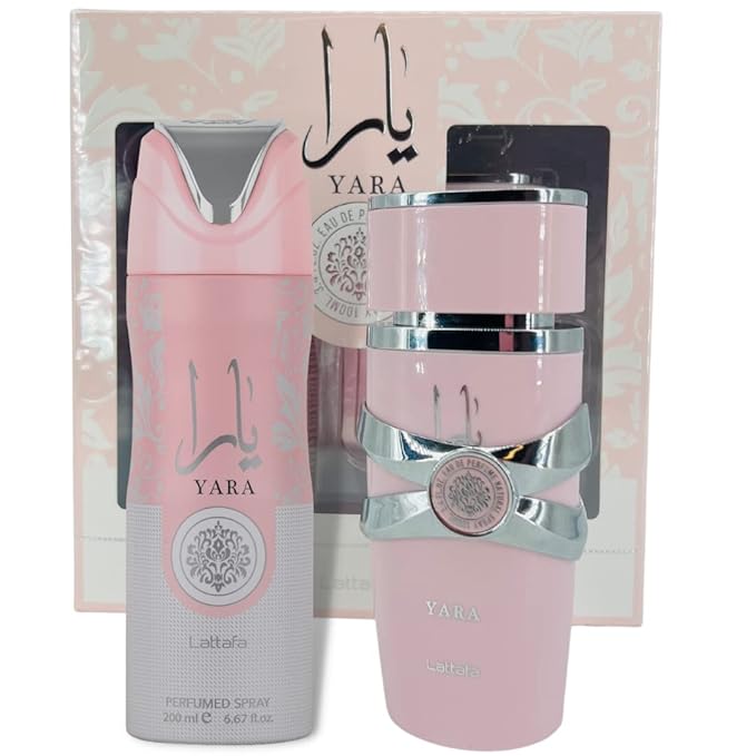 Lattafa Yara Gift Set 2 Piece | Heliotrope Orchid Tangerine Gourmand Accord and Tropical Fruits | Black Pepper Pinapple Tobacco Amber Vanilla Dry Woods Benzain Labdanum