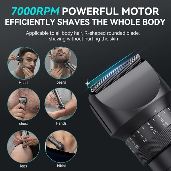 Beard Trimmer for Men - Professional 42 Adjustable Length Settings Hair Clippers Body Hair Trimmer for Men Precision Shaving Facial Head Nose Trimmers LED Display IPX6 Waterproof Mustache Trimmers