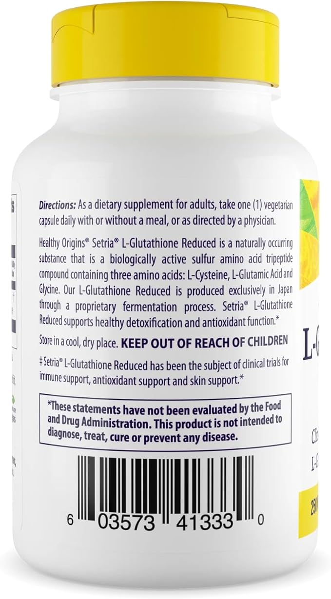 Healthy Origins L-Glutathione 250 mg (Setria Non-GMO Gluten Free Antioxidant Immune Support Skin Support) 150 Veggie Caps