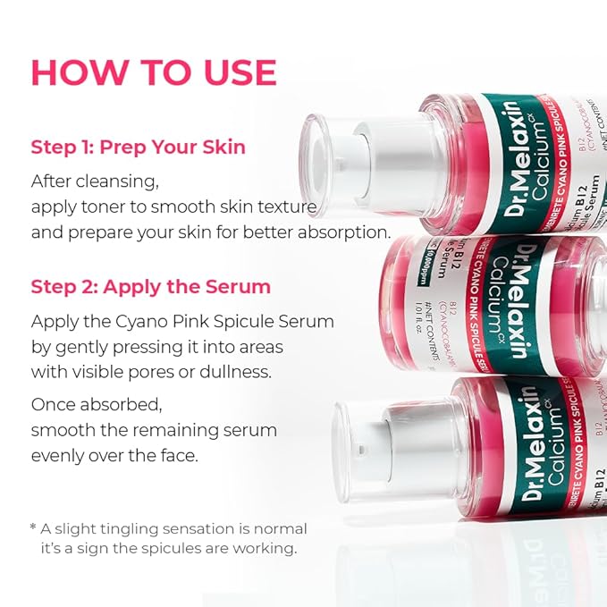 Dr.Melaxin Cemenrete Cyano Pink Spicule Serum with Calcium korean skin care pore tightening refines spicule microneedling serum 1.01 fl. oz.