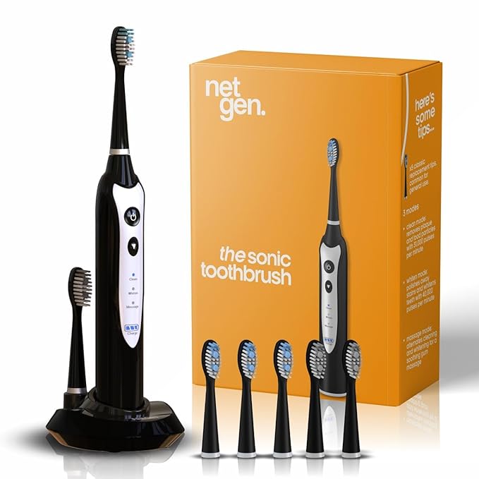 Sonic Electric Toothbrush for Adults with 5 Toothbrush Replacement Heads 3 Brushing Modes &amp 2 Minutes Built-in Timer Travel Toothbrushes with Inductive Charging Rechargeable toothbrush | Black
