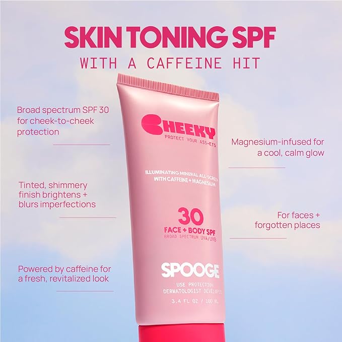 Cheeky Mineral All-Screen - SPF 30 Shimmer Body Sunscreen with Caffeine - Dermatologist Developed &amp Reef Safe Skincare with Glowy Finish for Beach &amp Festivals (3.4oz)