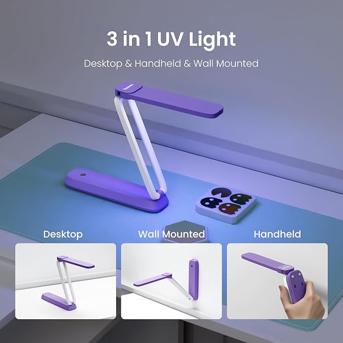 Resiners UV Resin Light UV Light for Resin Curing Wireless &amp Rechargeable Blacklight Ultraviolet LED 3-in-1 Uses Foldable UV Lamp Craft Supplies Tools for Resin Molds Jewelry Making Purple