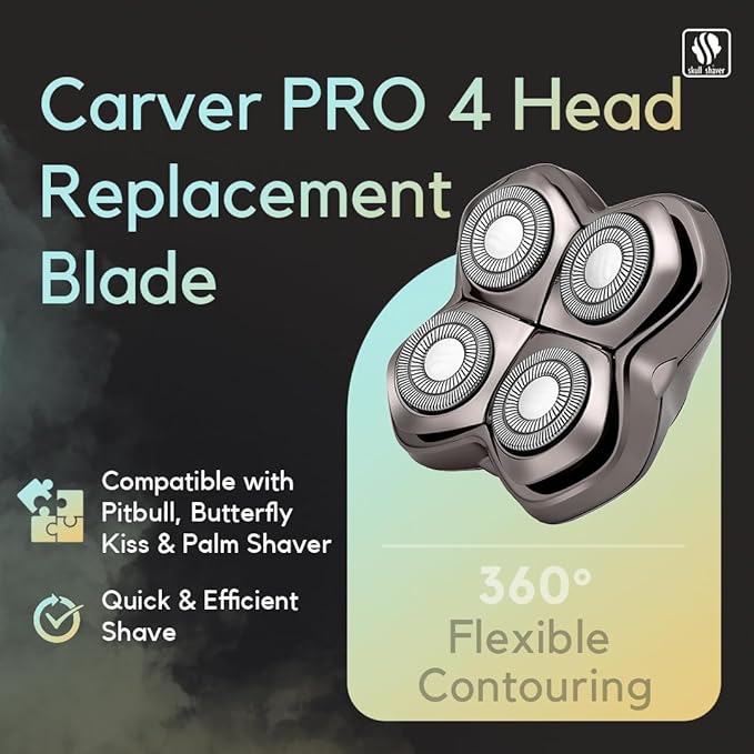 Skull Shaver Carver PRO 4 Head Replacement Blade - Shaver Blade for Wet &amp Dry Shaving - Rotary Heads Design - Japanese Stainless Steel - Compatible with Pitbull Palm &amp Butterfly Kiss Shavers