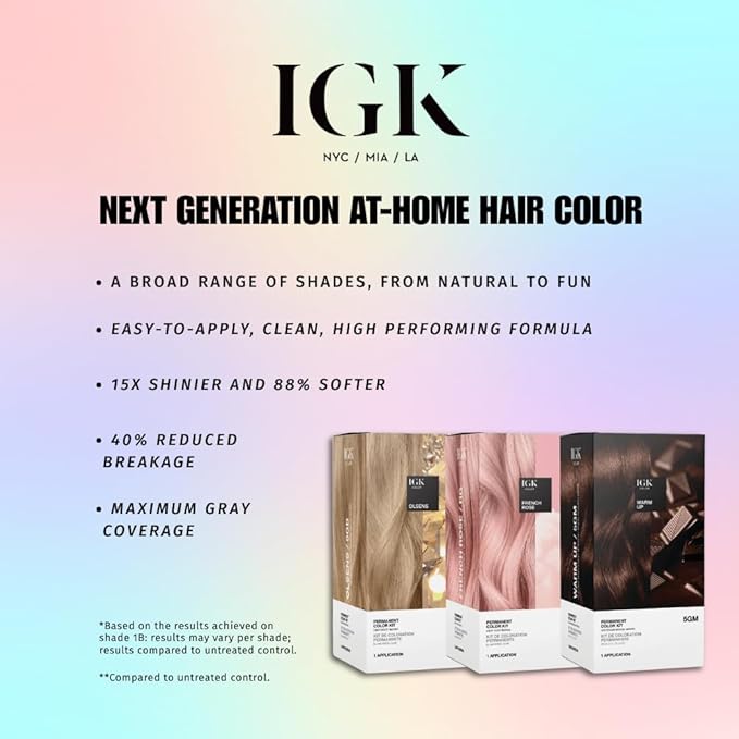 IGK Permanent Hair Dye Color Kit | 7C Copper Cola - Dark Coppery Blonde | 100% Gray Color Coverage + Strengthen + Shine | Ammonia Free