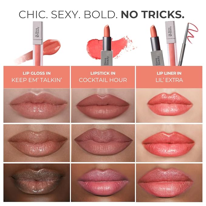 Rinna Beauty Lip Kit - Call Me Coral - All-in-One Lip Kit Includes Lipstick Lip Gloss and Lip Liner - Vegan Long-Lasting Anti-Aging &amp Moisturizing Cruelty-Free - 1 each