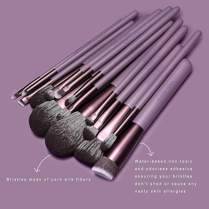 Makeup Brush Set EIGSHOW Professional Makeup Brushes Kit Foundation Powder Concealers Eye Shadows Makeup 15 Piece for Eye Face Liquid Cream Cosmetics Brushes Kit Gift for Women Travel Set(Purple)