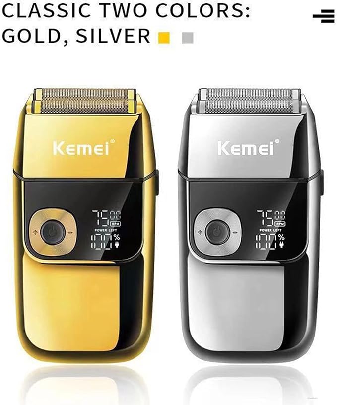 KEMEI Electric Razors for Men LCD Display Cordless Men's Razors USB Rechargeable with Pop-up Beard Trimmer Best Worldwide Travel Gift Model KM 2028 Silver