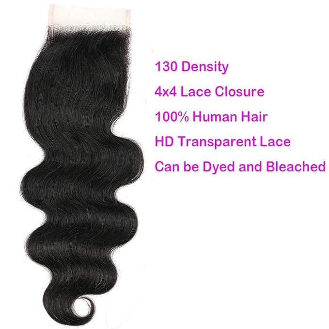 Brazilian Body Wave Human Hair Bundles with Closure Human Hair Bundles with Closure 22 24 26+20inch 100% Unprocessed Virgin Body Wave 3 Weaves with 4x4 Lace Closure Natural Black