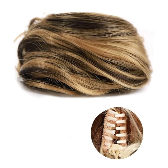 messy bun hair piece 1/2 PCS Accessory Updo Hairpieces For Women Girls Mini Claw Synthetic Curly Wavy Hair Bun Extensions Wig Clip in Messy &amp Cat Ears Short bun hair pieces for women ( Color : FB0