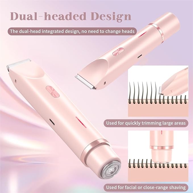 2-in-1 Dual Head Bikini Hair Trimmer &amp Electric Shaver For Women Waterproof Wet/Dry Use With Detachable Heads ? Painless Grooming(Blue)