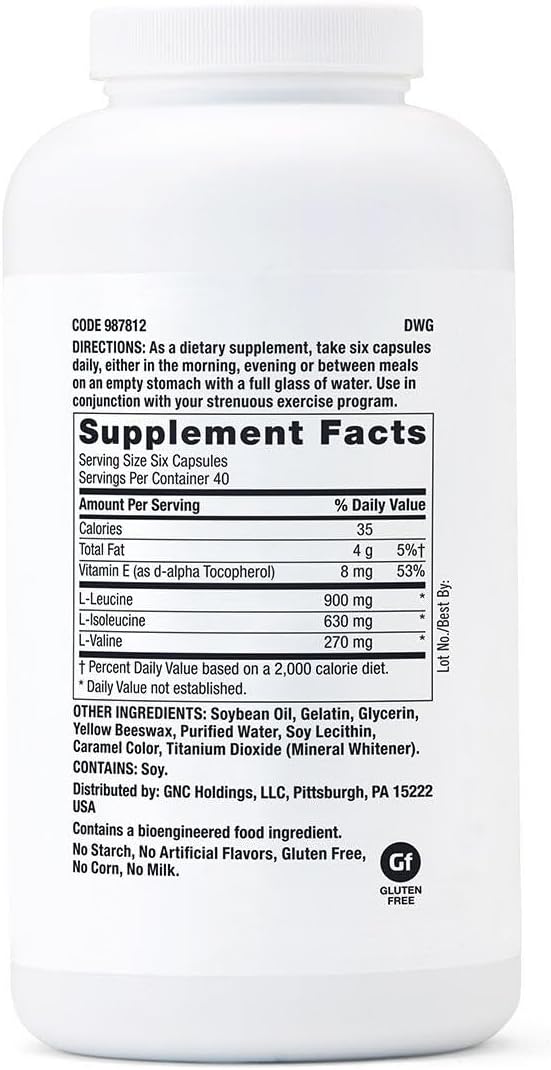 GNC Pro Performance BCAA 1.8g 3rd Party Tested Supplement for Men &amp Women Branched Chain Amino Acids Essential Amino Acids Supports Muscle Protein Synthesis 240 Softgels 40 SVG