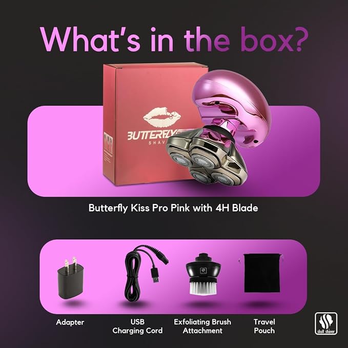 Skull Shaver Butterfly Kiss PRO - Women's Electric Shaver for Bikini Line Legs &amp Body - Wet &amp Dry Use - Ergonomic Hypoallergenic Blades - 60 Minutes Cordless Use - Pink
