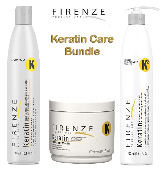 Firenze Professional Keratin Care Bundle - Keratin Shampoo Intense Conditioner and Mask Treatment Pack with Free Red Gift Bag