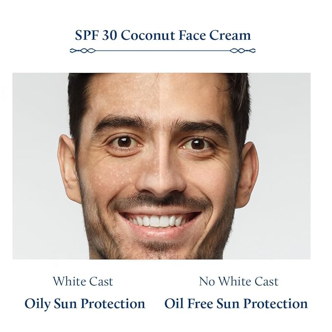 Blue Nectar Coconut Face Cream with SPF 30 Sunscreen for Men | Plant Based Oil Free Moisturizer for Face with Vitamin E |Sunscreen for Oily Dry &amp Sensitive Skin (16 Herbs 1.76 FlOz)